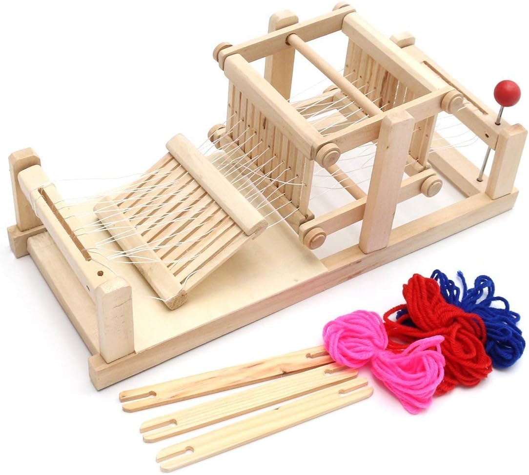genenric Diy Brocaded Enginery Chinese Traditional Wooden Table Weaving Loom Machine Model Handicraft Toy