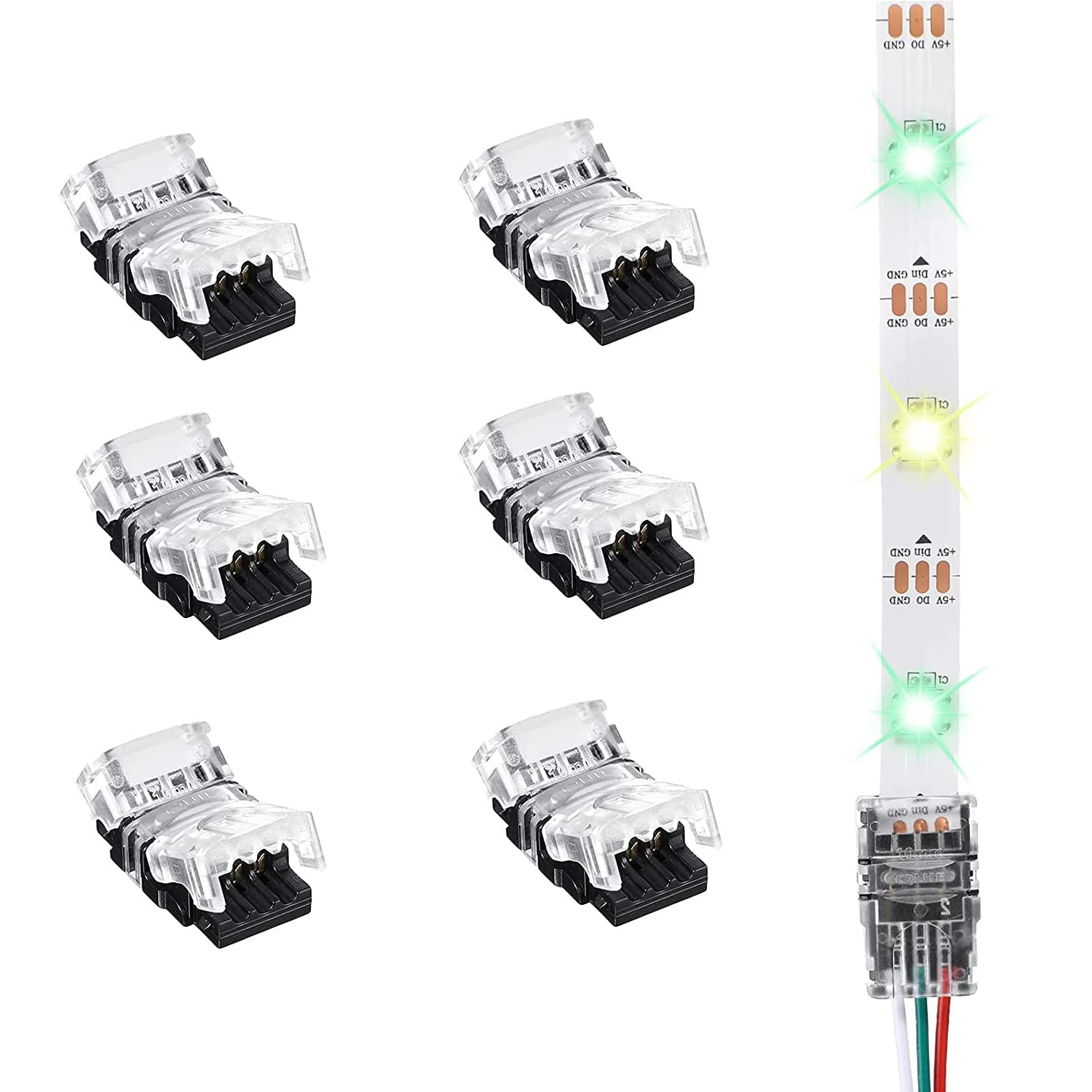 KAITOK 3 Pin 10mm LED Strip Connectors DIY Strip to Wire Connectors Solderless Gapless Quick Connection Waterproof for WS2811 WS2812B 5050 LED Strip Lights (3p Waterproof)