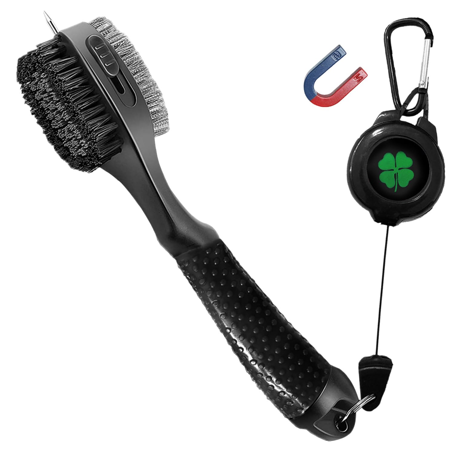 AXKAL Golf Club Brush with Groove Cleaner Magnetic Retractable Clip 1 Pack, Durable Cleaning Tool Portable Easily Attaches to Golf Bag (Black-1 Pack)