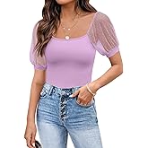 DOROSE Womens Summer Tops Sexy Casual Mesh Short Sleeve Shirts Blouses S-XXL