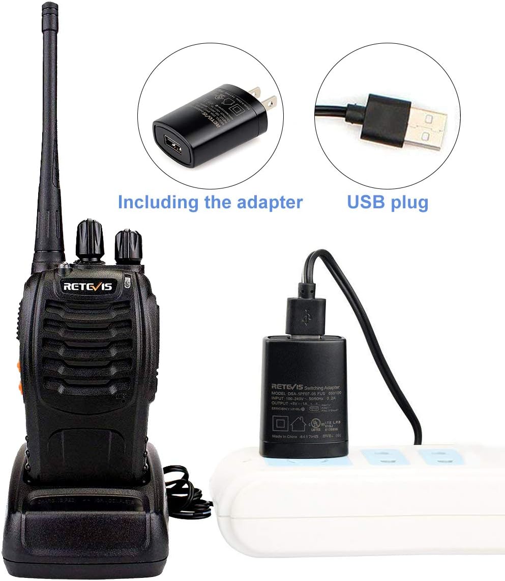 Retevis H-777 Two Way Radios Long Range Rechargeable,Hands Free Handheld Flashlight Walkie Talkies, Fast Charging USB Wall Adapter,Charger Base,Battery Included (Black, 10 Pack)