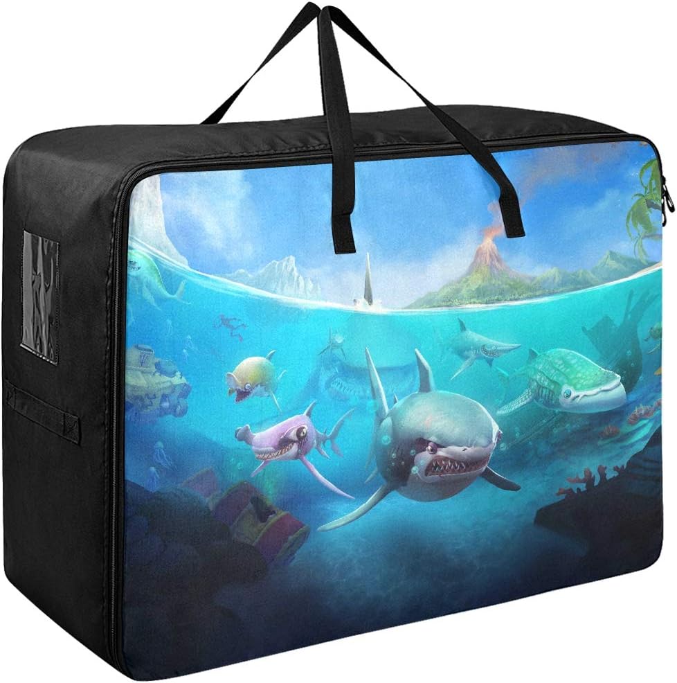 Liaosax Clothes Bags for Storage Hungry Shark World X iOS Android Shark Kids Clothing Storage Bags 70 X 50 X 28 cm Quilt Bedspread Pillow Luggage Moving Tote Garment Closet Storage Organizer
