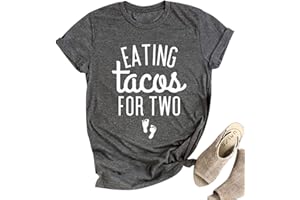 MYHALF Eating Tacos for Two Maternity Shirt Cute Mama Graphic Tees Funny Mom Shirts Pregnancy Announcement Short Sleeve Tops