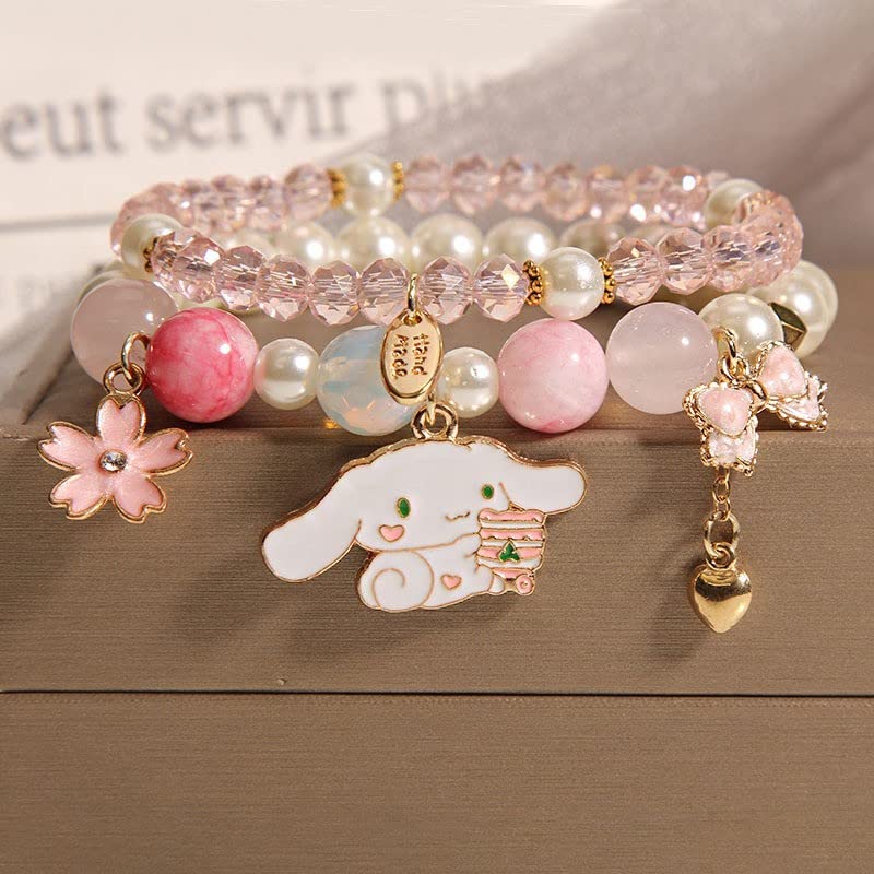 INENIMARTJ Matching Bracelets Set Crystal Beads Bracelet Cute Cartoon Elastic Beaded Pearl Bracelets Jewelry for Women Bff Friendship