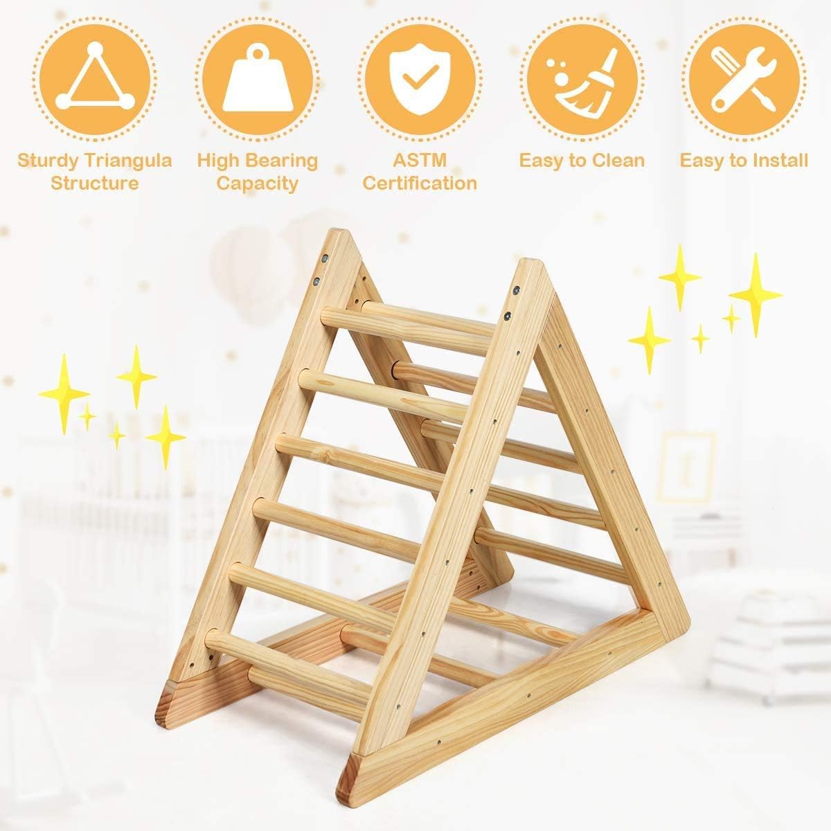 Costzon Kids Climbing Pikler Triangle Ladder, Wooden Triangle Climber with Climbing Ladder for Toddlers, Indoor Playful Climbers with Stable Structure, Suitable for Children Boys Girls 3 Years Old+: Toys & Games