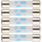 BOJACK Digital Multimeter Fuse 0.5A 500mA 600V DC Fast Acting Nickel-Plated Brass Ceramic Fuse 6.3x32 mm FF500mA (Pack of 5)