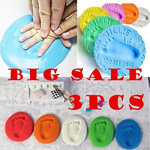 LXBIN 3PCS Baby Clay Handprint Footprint or Paw Print Keepsake Kit - Dries Stone Hard - Without Instructions - Air Drying (60g) Blue