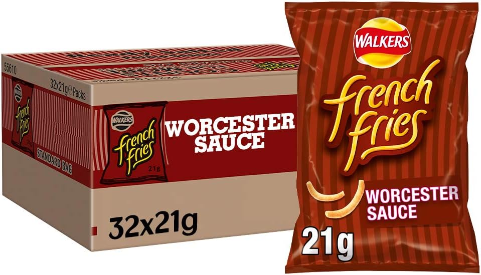 Walkers Crisps French Fries Worcester Sauce Snacks Box, 21 g, Case of