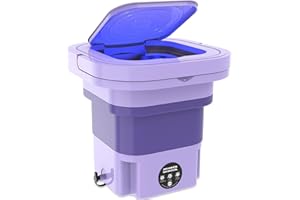 QUINCRY Foldable Washing Machine, 9L High Capacity Mini Washer with 3 Modes Deep Cleaning Half Automatic Washt, Portable Washing Machine with Soft Spin Dry for Socks, Baby Clothes, Towels (Purple)