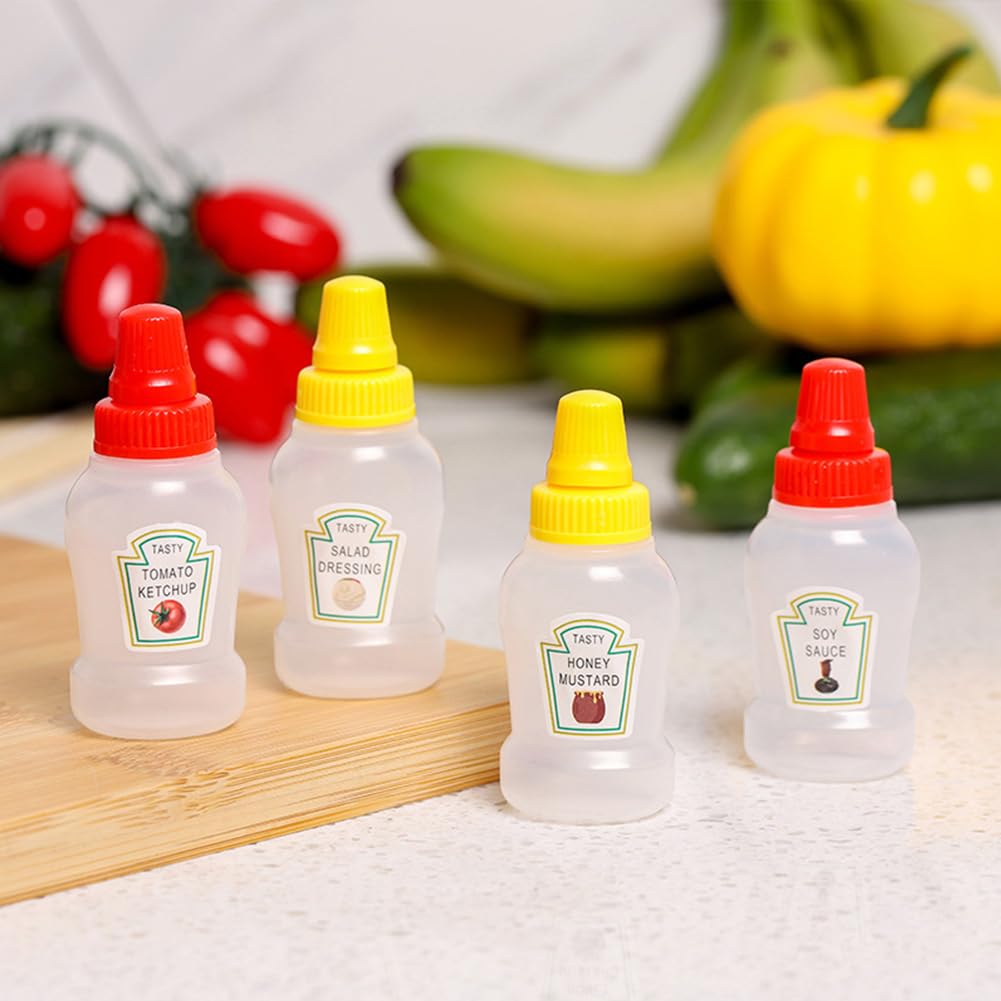Photo 1 of 4 Pcs Mini Plastic Squeeze Bottles - Friendly for Office, Lunchbox, Picnic - Holds Ketchup, Oil, Honey and Condiments?