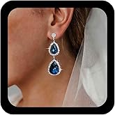 Xduargs Boho Sapphire Teardrop Earrings Blue Double Teardrop Dangle Earrings Vintage Blue Crystal Waterdrop Earrings Wedding Halo Gemstone Chandelier Earrings Jewelry for Women