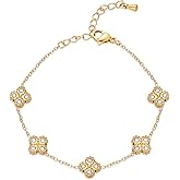 SHINYSO 18K Gold Plated Clover Bracelet for Women Four Leaf Lucky Cubic Zirconia Stainless Steel Dainty Flower Link Bracelets