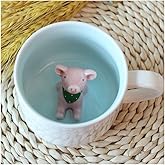 Hotmiss Pig Pattern Ceramic Cup with Hidden 3D Animal Inside, 12 OZ | Cute Cartoon Handmade | Coffee Milk Tea Lovers