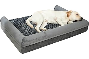 MIHIKK Orthopedic Dog Bed for Extra Large Dogs - XL Pet Sofa Bed with Removable Washable Cover, Waterproof Lining, Nonskid Bottom, Foam Dog Couch Bed with Sides Bolster, Grey 41x27x7 Inch