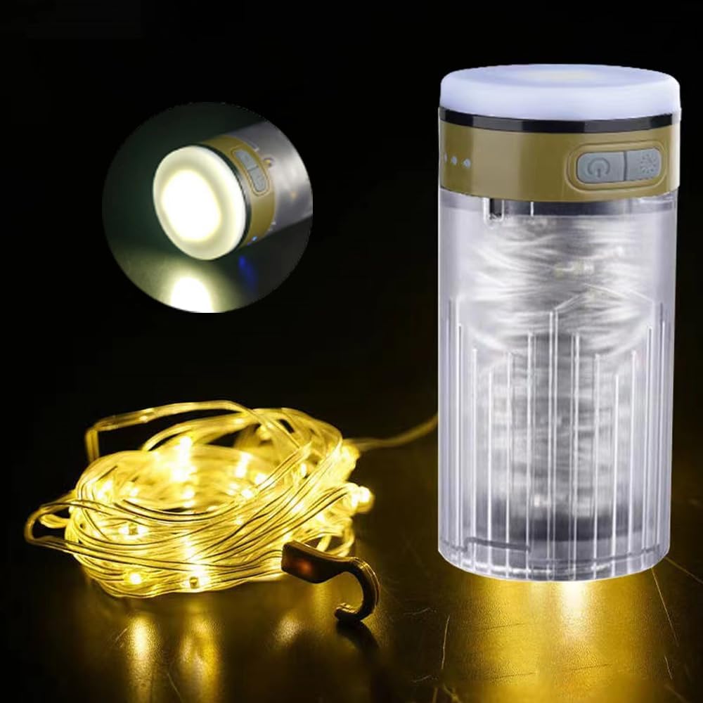 YZYOE LED Rechargeable Flashlight and Warm Light Two in One Camping Light, Outdoor Portable Tent Atmosphere Decoration Light. Can Hang Ultra Long 10 Meter Light Strip with Multifunctional Lighting.