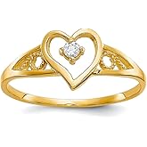 JewelryWeb 10k Solid Yellow Gold Textured Polished Love Heart Cubic Zirconia Ring Size 6 Statement Ring for Women