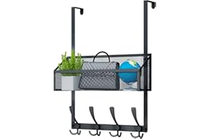 Kaiferty Over The Door Hooks Organizer,Over The Door Storage Hanger Towel Rack with 12 Hooks, Coat Hooks for Bathroom,Bedroom,Kitchen,Office(Black)