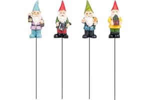 Chonsun Gnomes Garden Stakes 1.4 Inch Plant Decorations for Pots Indoor Outdoor 4 Pack Miniature Gnomes Decorations for Yard Mini Gnome