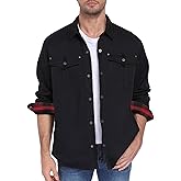 ALSOGO Men's Flannel Lined Shirt Jacket Lightweight Long Sleeved Casual Snap Button Western Cowboy Jackets