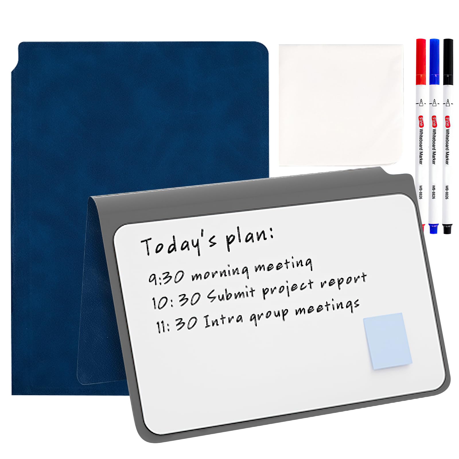 Elezeal A5 Dry Erase Whiteboard, Portable Small Whiteboard Notebook Notepad, Reusable Mini White Boards with Erasable Marker for Office Business Writing Noting Planning (Blue-1 Pack)