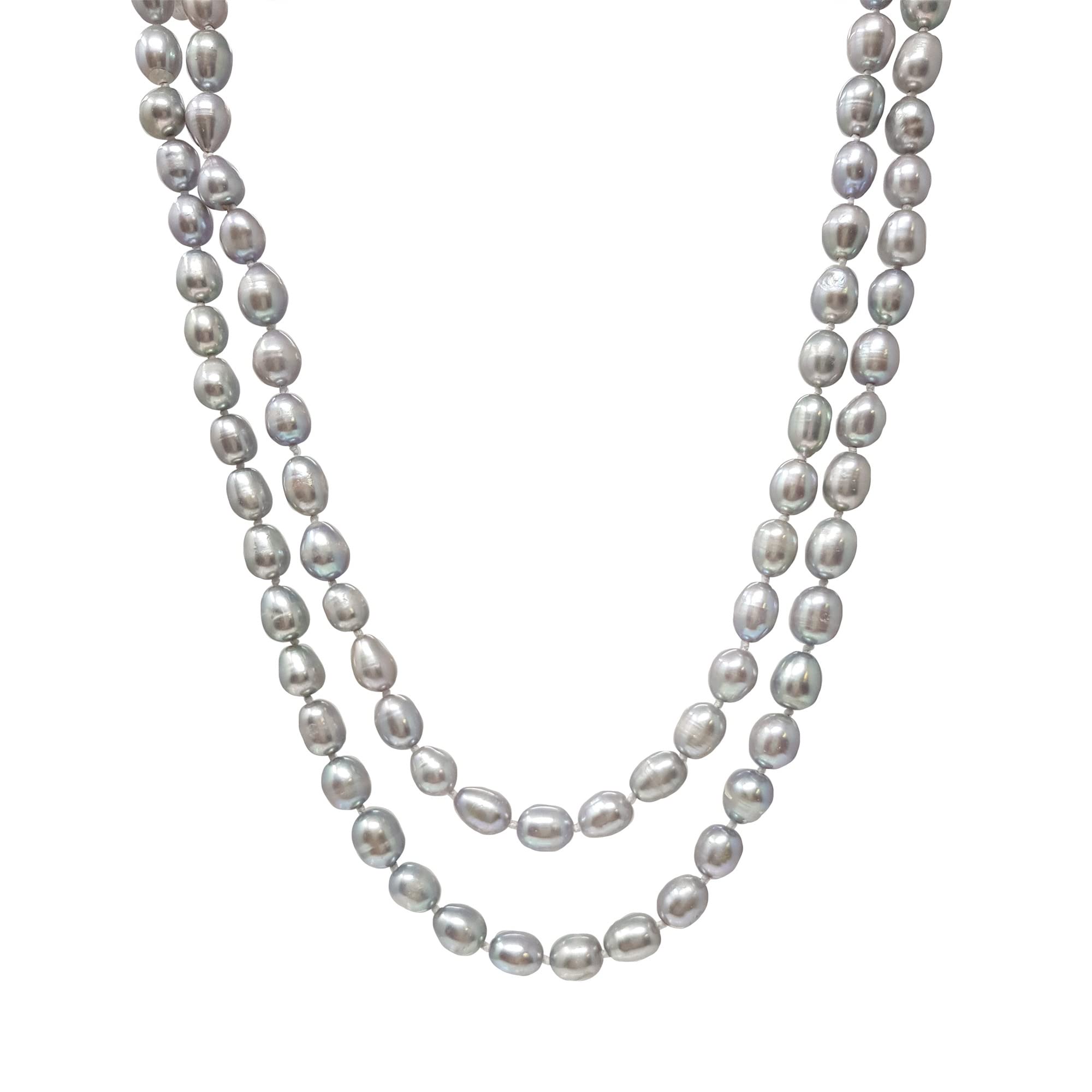 Treasure Bay Stunning Multi-Colour 7-8mm Freshwater Pearl Necklace For Women 120cm (GREY)