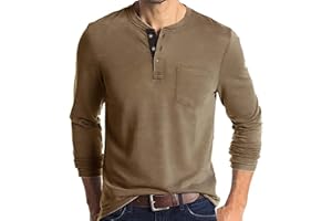 Lexiart Mens Fashion Henley Shirts Long Sleeve Button Cotton T-Shirt with Pocket