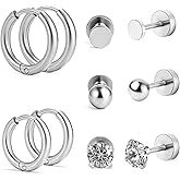 Hypoallergenic Flat Back Earrings Set for Women Men Multiple Piercing Ears Small 14K Gold Cartilage Hoop Earrings 316L Surgical Stainless Steel Tiny Cubic Zirconia Stud Earrings Round Ball Stud Earring UNISEX