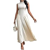 WDIRARA Women's Pleated Tight-Fitting A Line Lone Dress Summer Stand Collar Sleeveless Tank Dresses