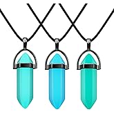 Hicarer 3 Pieces Halloween Luminous Fluorescent Crystal Necklaces Glow in the Dark Crystal Pendant Necklaces Hexagonal Gemstone Chain Necklaces