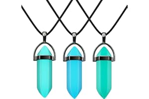 3 Pieces Halloween Luminous Fluorescent Crystal Necklaces Glow in the Dark Crystal Pendant Necklaces Hexagonal Gemstone Chain