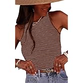 ONLYSTORY Women's Stripe Ribbed Knit Tank Tops Summer Casual Slim Fit Sleeveless Tops for Daily Wear