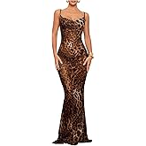 GORGLITTER Women's Animal Zebra Tiger Print Maxi Dresses Y2K Cowl Neck Beach Vacation Summer Cocktail Formal Sundress