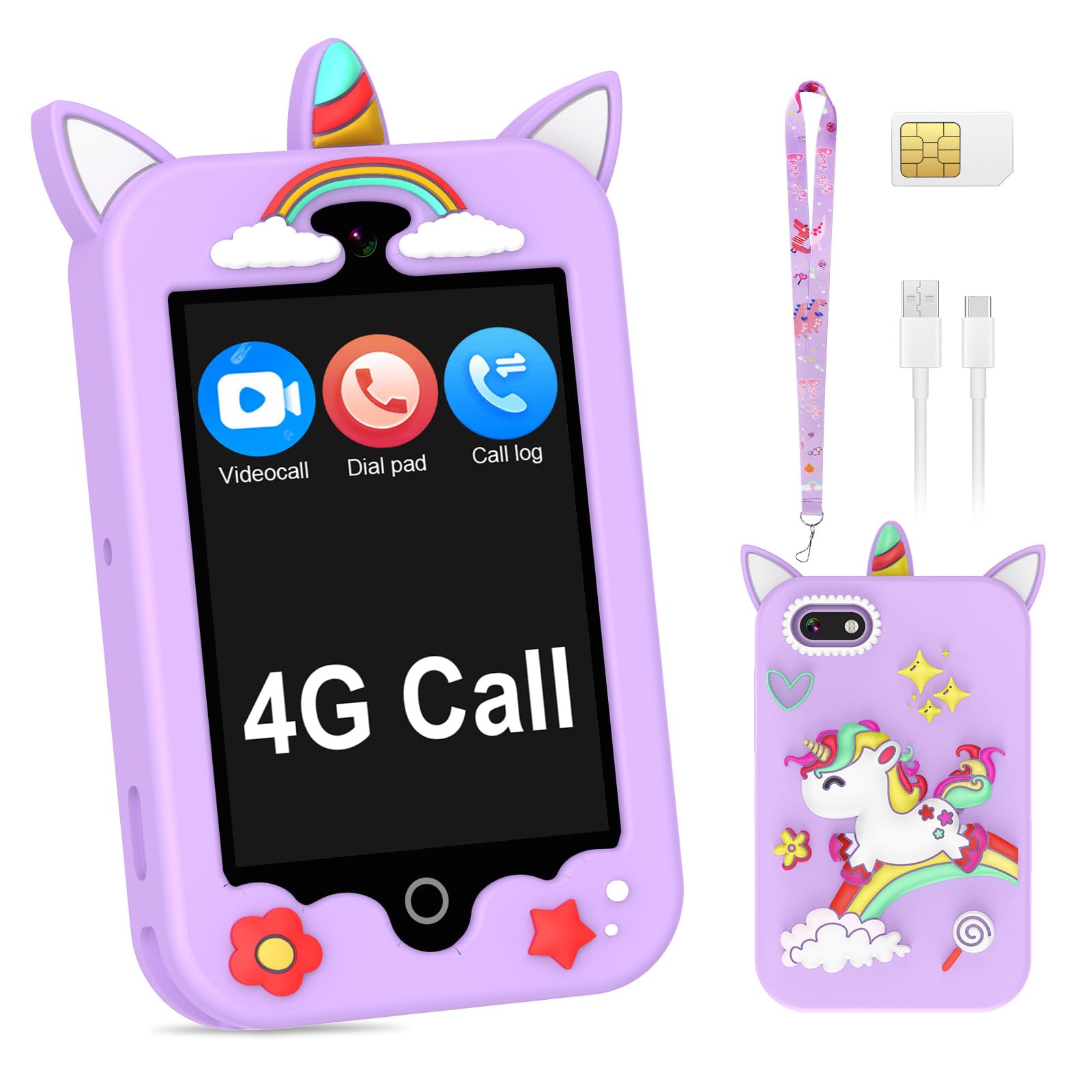 Photo 1 of ******MISSING PARTS*****ele ELEOPTION 4G Smart Phone for Kids Toys Touchscreen Toy Phone Interactive GPS Cell Phone for 3 4 5 6 7 8 9 10 Year Old Girls Boys Christmas Birthday Calling Smartphone Gifts Purple