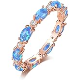 Angol Opal Ring for Women Rose Gold Plated 925 Sterling Silver Opal Engagement Wedding Promise Rings Jewelry Gifts for Her (7, Rose Gold,Blue Opal)