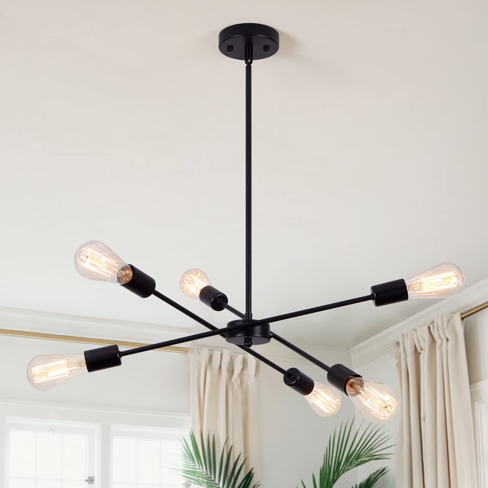 Photo 1 of Generies Black Sputnik Chandelier 6 Lights,Modern Industrial Ceiling Light,Mid Century Vintage Contemporary Pendant Dining Room Lighting Fixtures Hanging
