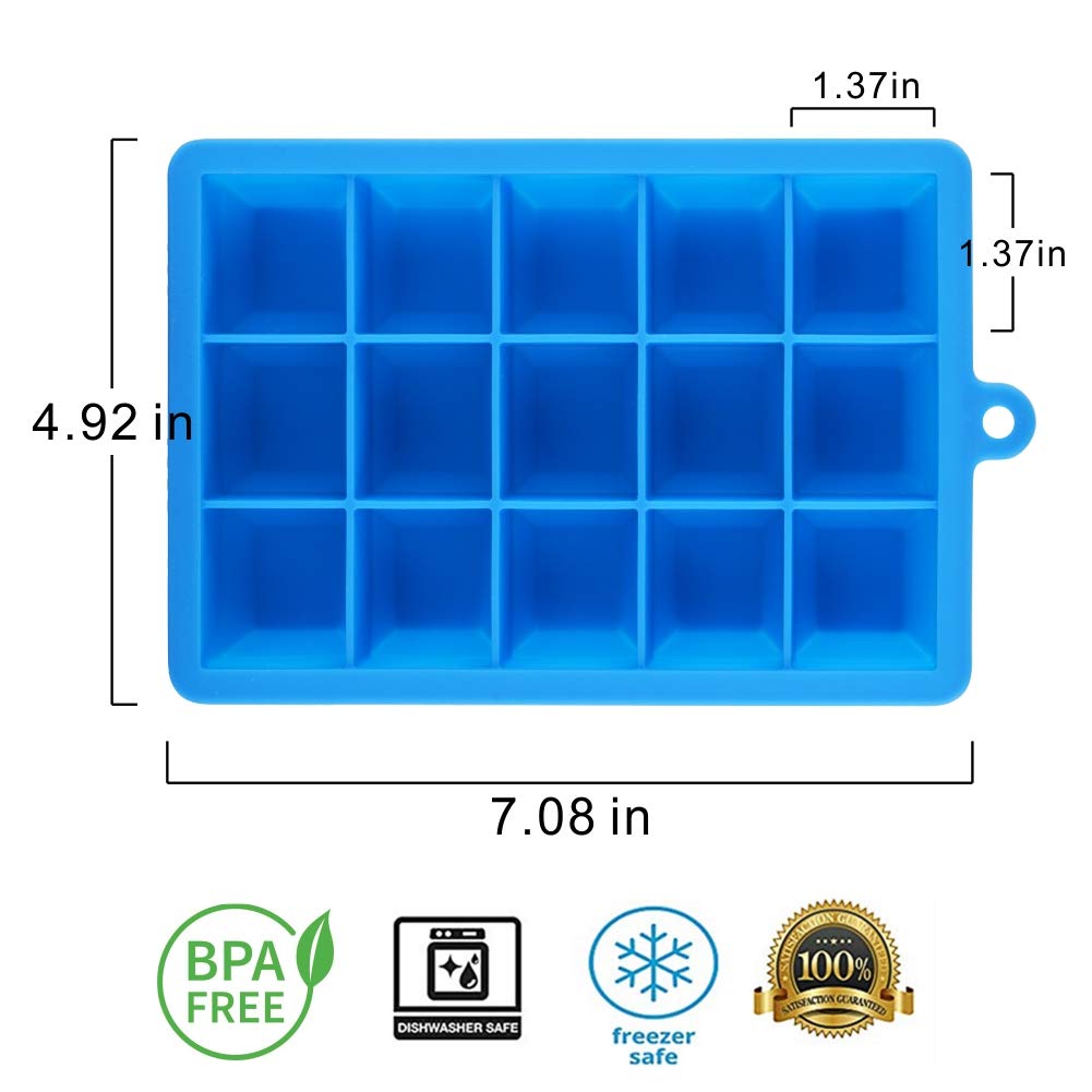 2-Pack Large Silicone Ice Cube Trays with Lids Easy Release Ice Cube Molds Set for Whiskey, Baby Food Silicone Cake Mold 15 Cavity