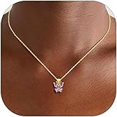 Silvora Butterfly Pendant Necklace for Mother,Birthstone Necklaces for Women Dainty Cubic Zirconia Pendant Necklace Birthday Gifts for Women Jewelry