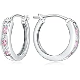 14K Gold Plated/925 Sterling Silver 18mm Birthstone Hoop Earrings for Women Hypoallergenic Lightweight Colorful Hoops (with Gift Box)