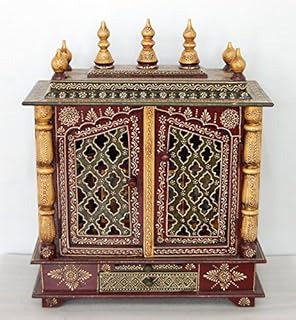 LifeEstyle-com Mango Wood and Mdf Handpainted Home Temple with Doors (60x30x75cm, Multicolour)