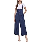 Allegra K Women's Wide Leg Overalls Loose Fit Belted High Waist Suspenders Jumpsuits