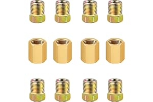 Tnisesm 12Pcs 7/16"-24 Threads Brake Line Fittings Assortment For 1/4" Brake Line Tube(4 Unions, 8 Nuts)