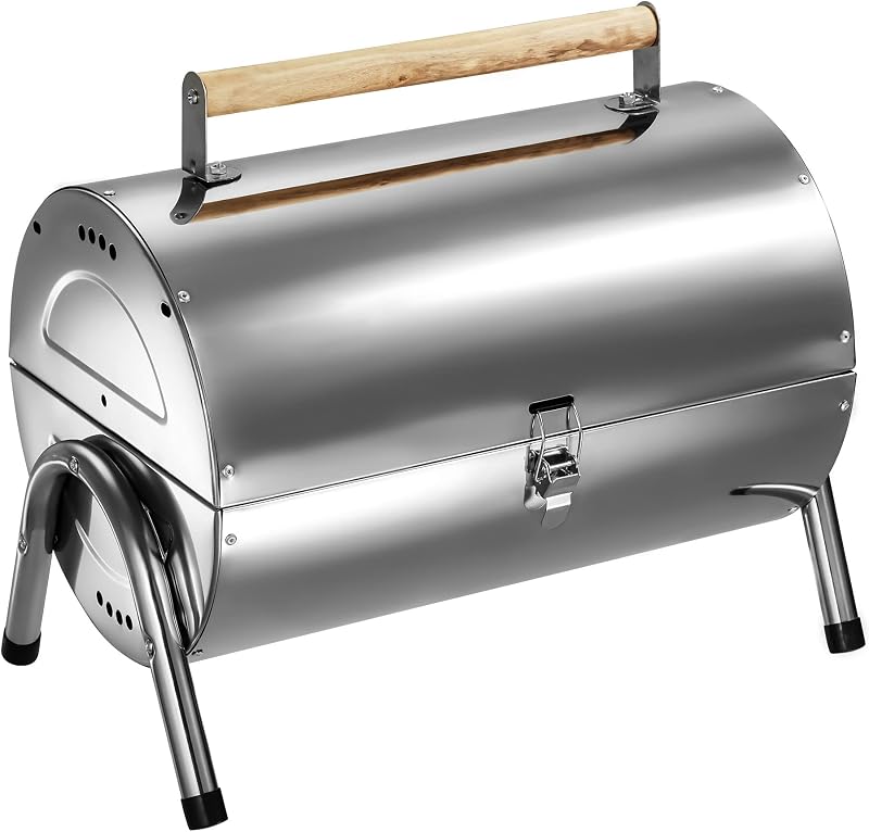 TecTake Portable BBQ Grill Stainless Steel 2 Areas Charcoal Silver