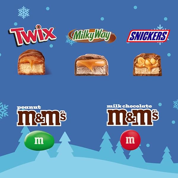 M&M’S MILK CHOCOLATE & PEANUT, SNICKERS, TWIX & MILKY WAY FUN SIZE MINI CHOCOLATE CANDY VARIETY PACK, CHRISTMAS CANDY INDIVIDUALLY WRAPPED STOCKING STUFFERS, 160-PIECE BULK BAG