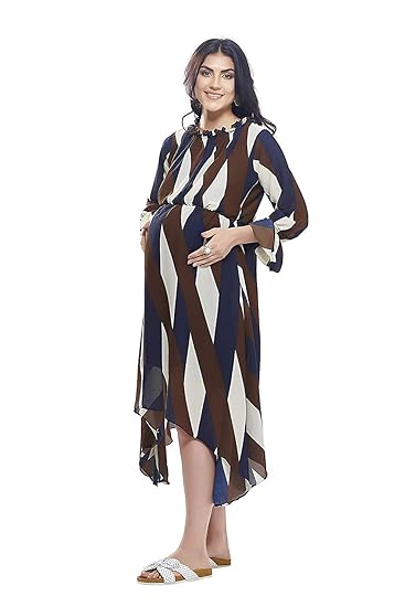 Designer Georgette Printed Maternity/Nursing/Easy Feeding/Breastfeeding/Kurti/Kurta/Gown/with Hidden Zippers for Post Pregnancy Baby Shower Photoshoot Mothers