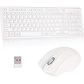 Wireless Keyboard and Mouse Set, 2.4G USB Silent Ultra-Thin Compact Full-Size Keyboard, Compatible with PC, Windows, Mac, MacBook (White)