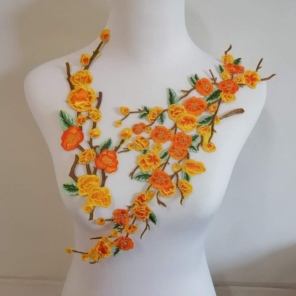 Photo 1 of 1set/2pcs Quince Sakura Flower Embroidery Iron On Patches DIY Decoration Appliques (Orange)