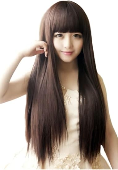 Amazon C Moon フルウィッグ ウィッグ ロング ストレート 耐熱 ダークブラウン フルウィッグ 通販