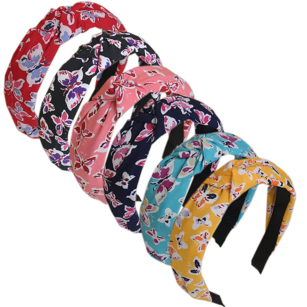 Headbands for Women's Hair Flower Printed Fabric Hair Band Elastic Knot Head band Hair Accessories for Women Girl (6FlowerHudie)