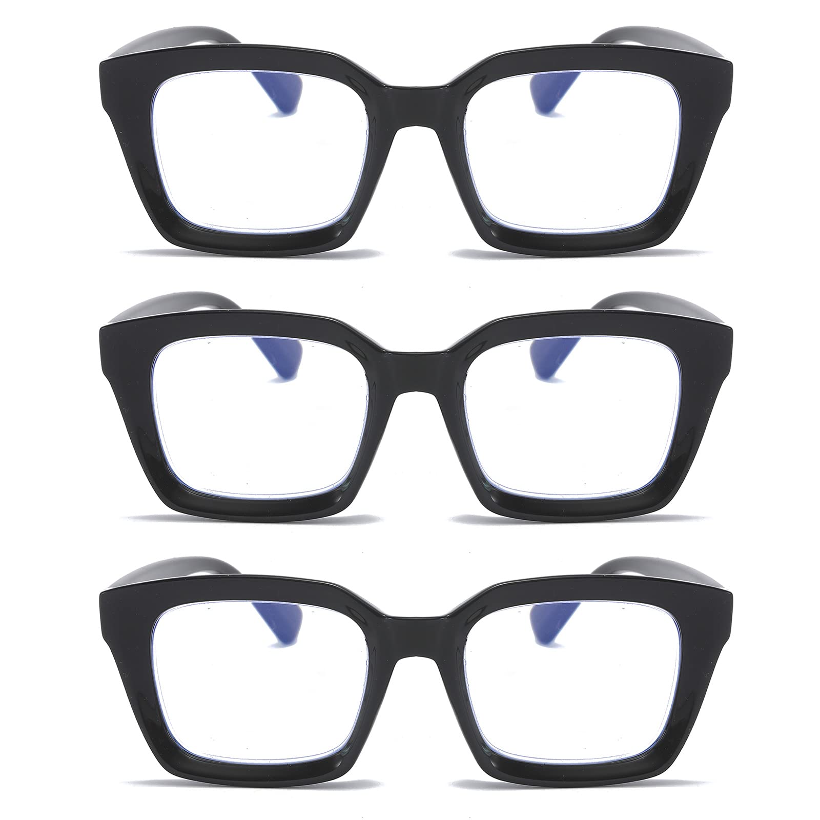 MMOWW 3-Pack Oversized Reading Glasses for Women - Anti Blue Light Glasses with Square Frame (Black, 2.5)