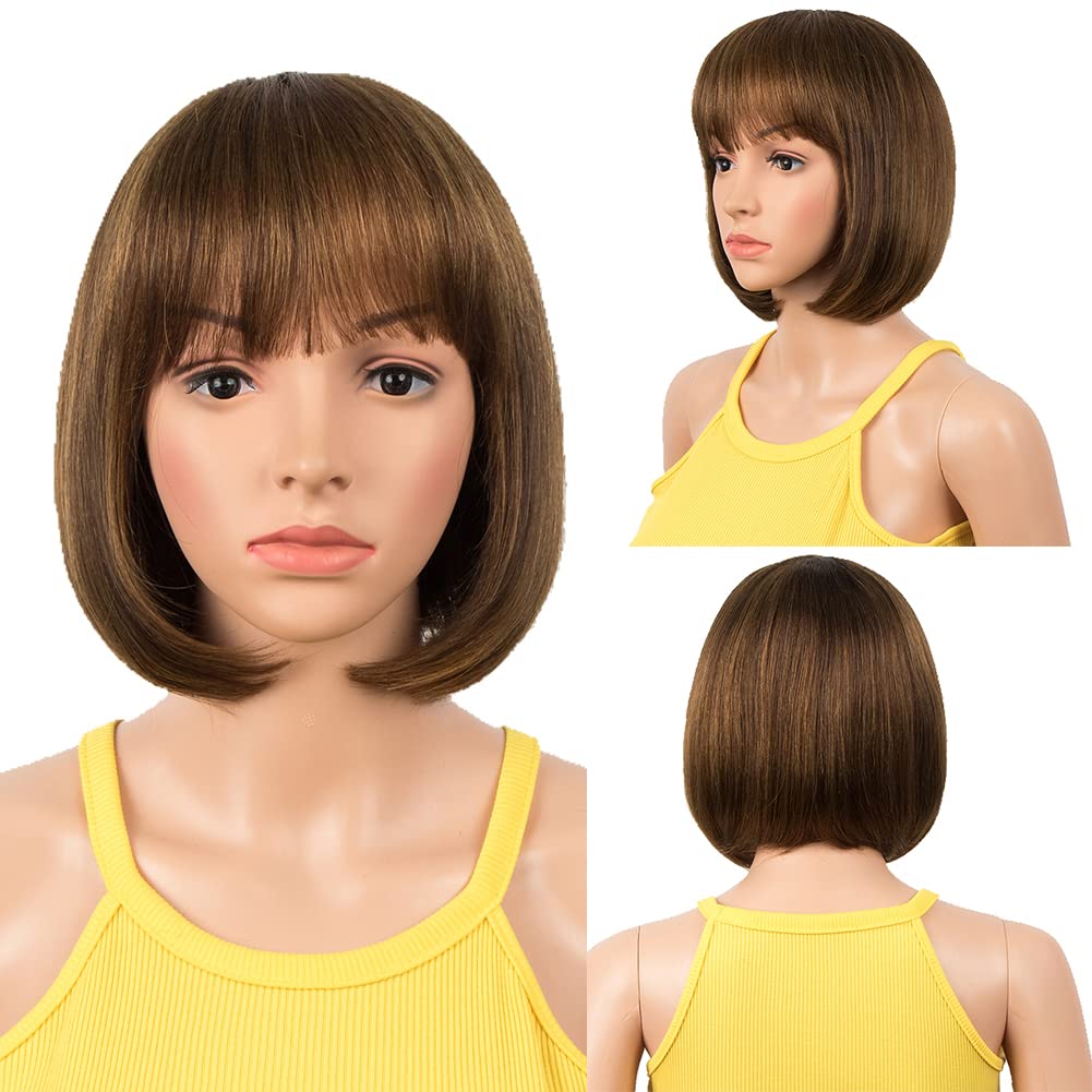 DÉBUT human hair Bob Wig with Bangs Short Straight Wigs for Women Pixie Cut 150% Density Brazilian Virgin Remy Hair(8 inches,P4/30) — image 1